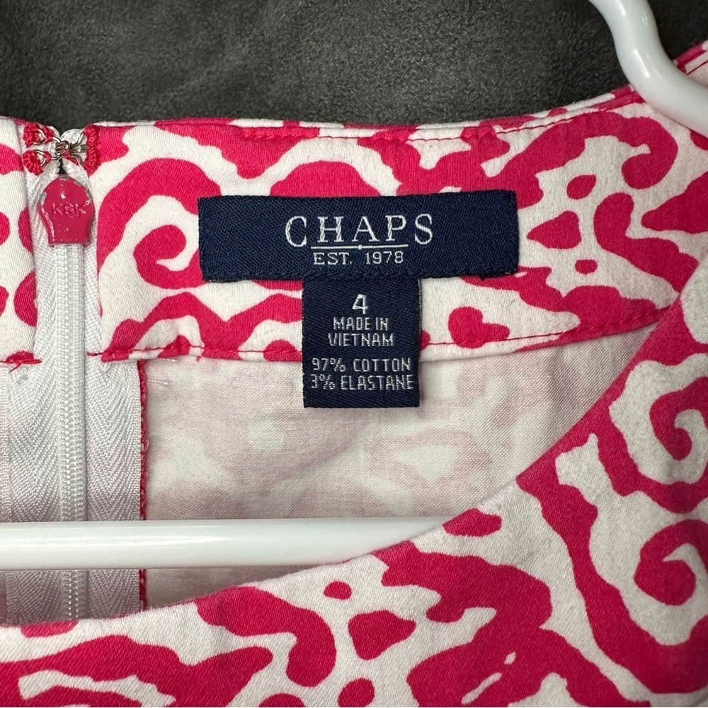 Chaps Keyhole Sheath Dress Cotton-Blend Preppy Pink/White Geometric 4 Resortwear - Picture 5 of 9